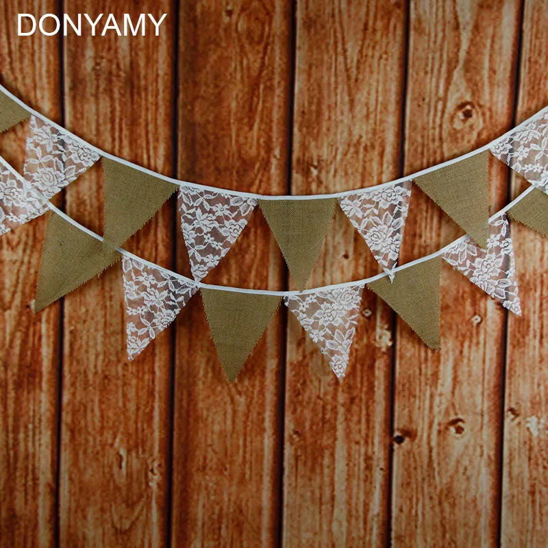 One Set Lace Hessian decoration mariage vlaggetjes bruiloft mariage