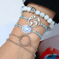 bohopan vintage simple bracelets bangles for women new design natural stone bracelets sets double thin blue line cuff bracelets