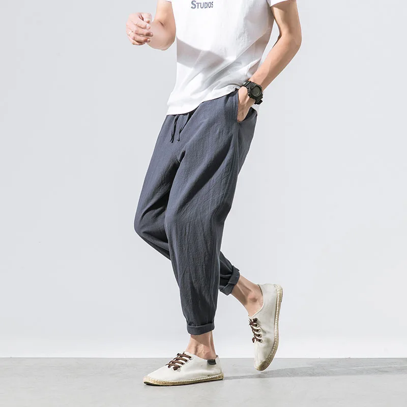 Льняные шаровары Мужские Jogger мужские повседневные брюки/свободные