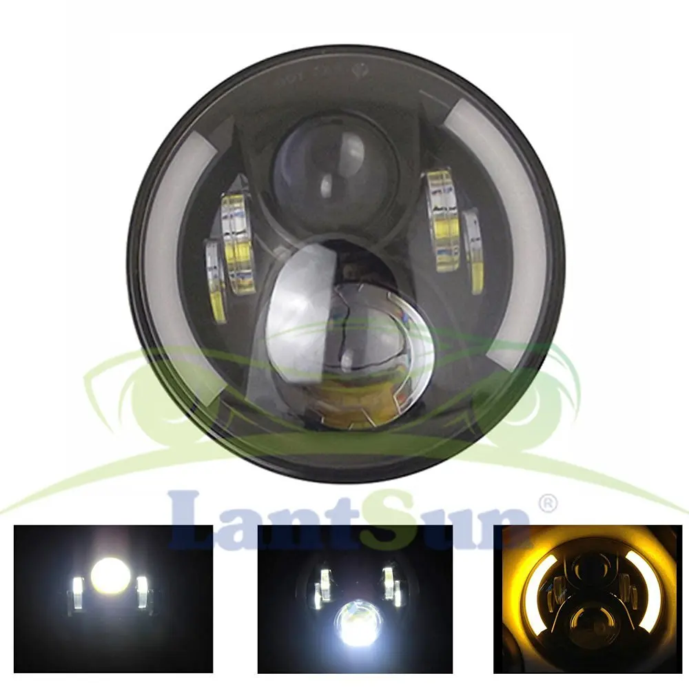 

One pair 7 Inch 50w Round LED Headlights with Amber DRL Turn Signal Halo for 97-16 Jeep Wrangler Jk Tj