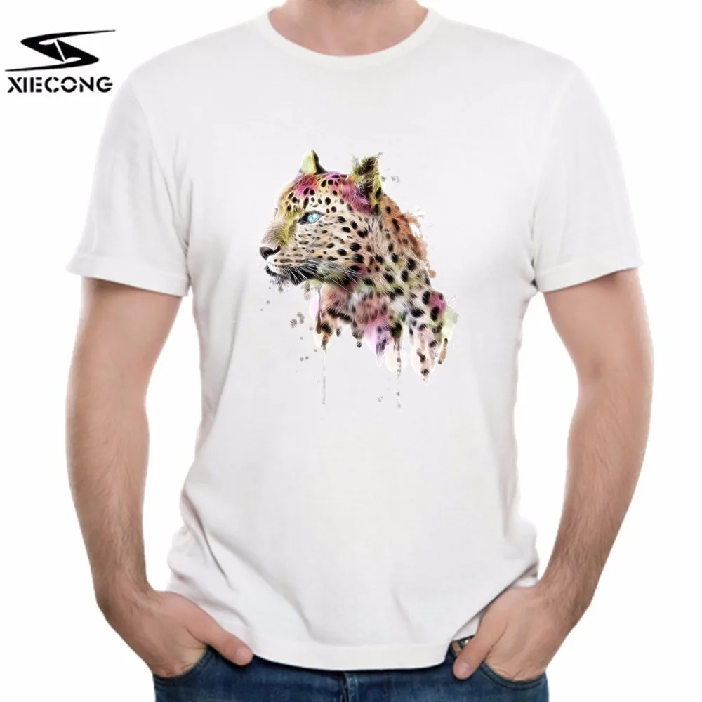 Леопардовый 3D Футболка с принтом 100% натуральный хлопок Для мужчин унисекс