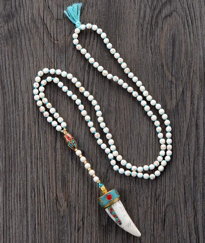 Ожерелье с кисточками 6 мм граненые золотые бусины непальское ожерелье подвеской