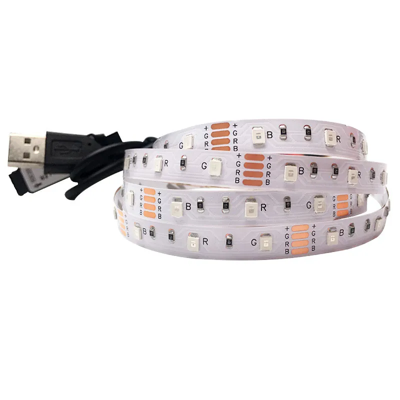 RGB USB Светодиодная лента светильник tv DC 5 V-6 V SMD 2835 USB СВЕТОДИОДНЫЙ светильник usb-кабель светодиодный телевизор декор для компьютера 0,5 м 1 м 2 м 3 м 4 м 5 м