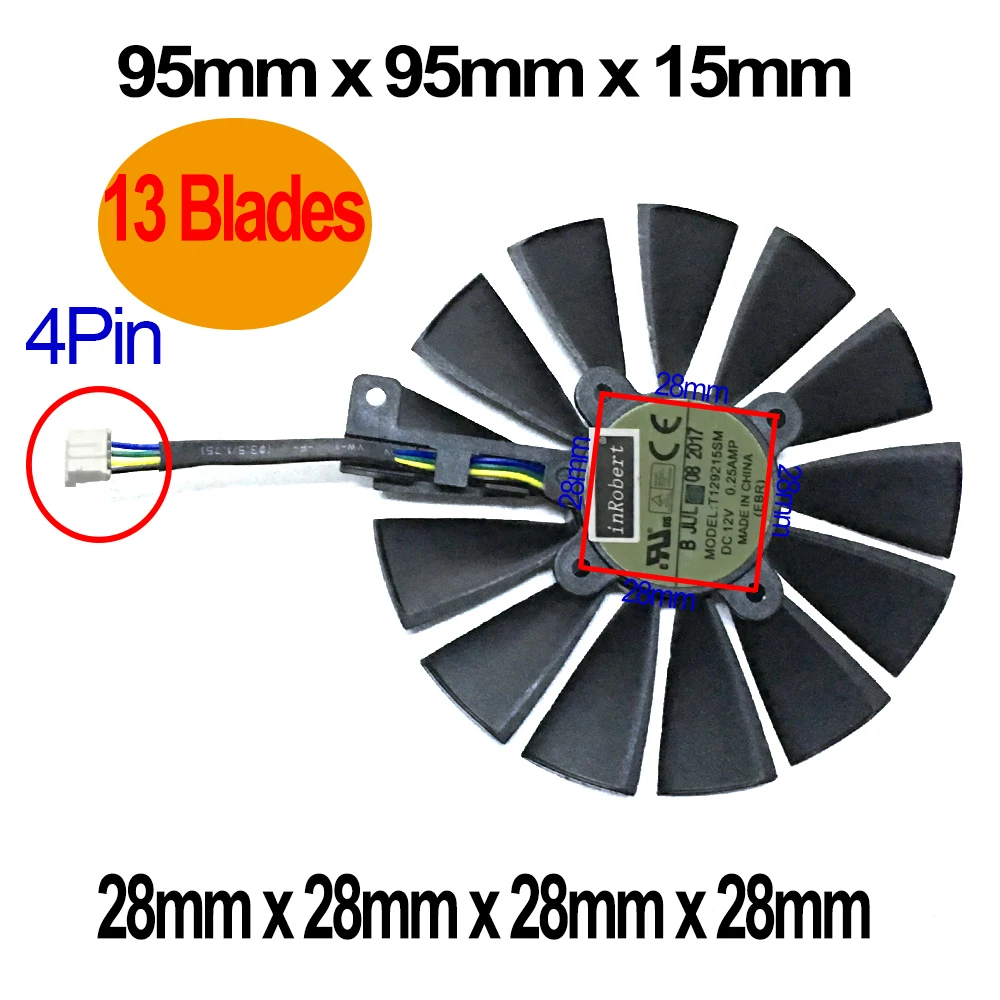 Вентилятор охлаждения для игровой видеокарты 95 мм T129215SM PLD10010S12H ASUS STRIX RX 470 580 570 GTX