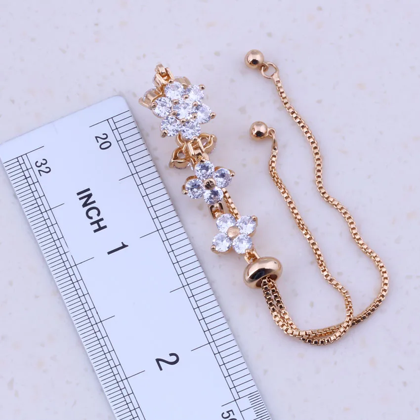 Fancy White AAA Cubic Zircon Yellow Gold Color Adjustable Slide Charm Bracelets For Women Party Trend Fashion Jewelry F0032 | Украшения и