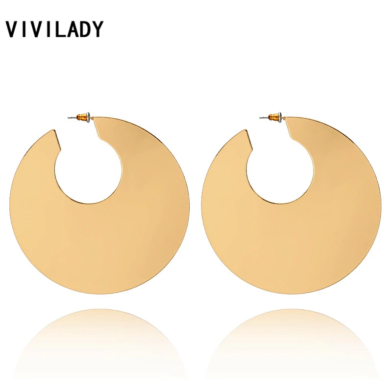 VIVILADY New Statement Round Circle Hoop Earrings Women Gold Color Brincos Boho Bohemian Jewelry Birthday Party Friend Gifts | Украшения и