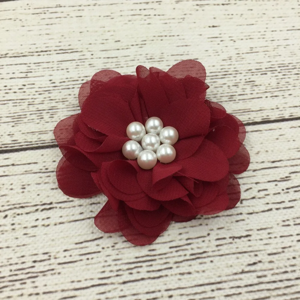 

120pcs/lot Newborn Chiffon Petals Flower+Pearls Fabric Hair Flowers For Baby Girls Hair AccessoriesDIY Baby Headbands