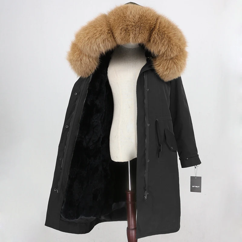 OFTBUY, водонепроницаемая верхняя одежда, парка, зимняя куртка, Женское пальто с натуральным мехом, Воротник из меха серебристой лисы, капюшон, натуральный мех кролика, подкладка, теплая