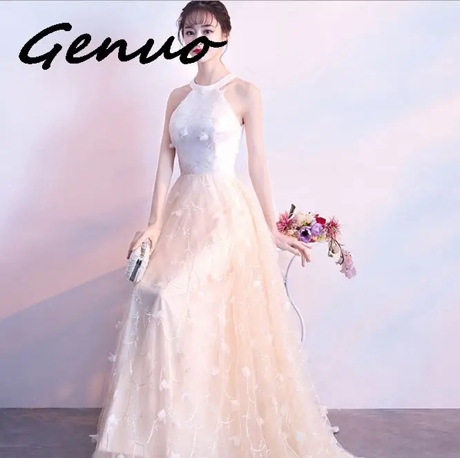 

Genuo New Vestidos Verano 2019 Evening Gown Trumpet Beads Bodycon Halter V Neck Long Maxi Sexy Dress Party night club Robe Femme