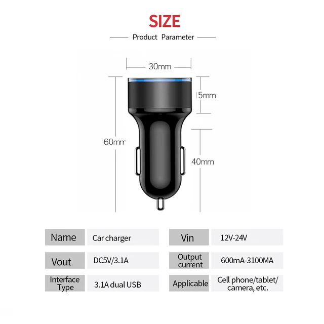 Black Автомобильное зарядное устройство для мобильного телефона мини USB планшет gps 3.1A быстрое зарядное устройство автомобильное зарядное устройство двойной USB автомобильный адаптер зарядного устройства для телефона Автомобильная Зажигалка CE - Тип штекера: Black