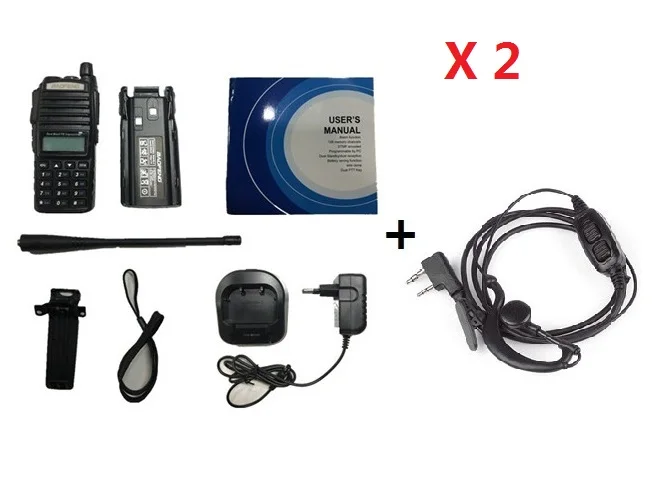 add headset 2 шт. BAOFENG PTT UV-82 рация 10 км UHF VHF CB радио коммуникатор Портативный Quad Band Ham мобильный трансивер Amador VOX - Цвет: add headset