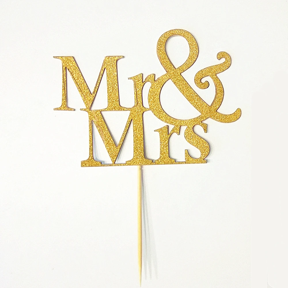 Новинка Лидер продаж вечерние принадлежности 20 шт. золотые блестящие Mr Mrs Cupcake