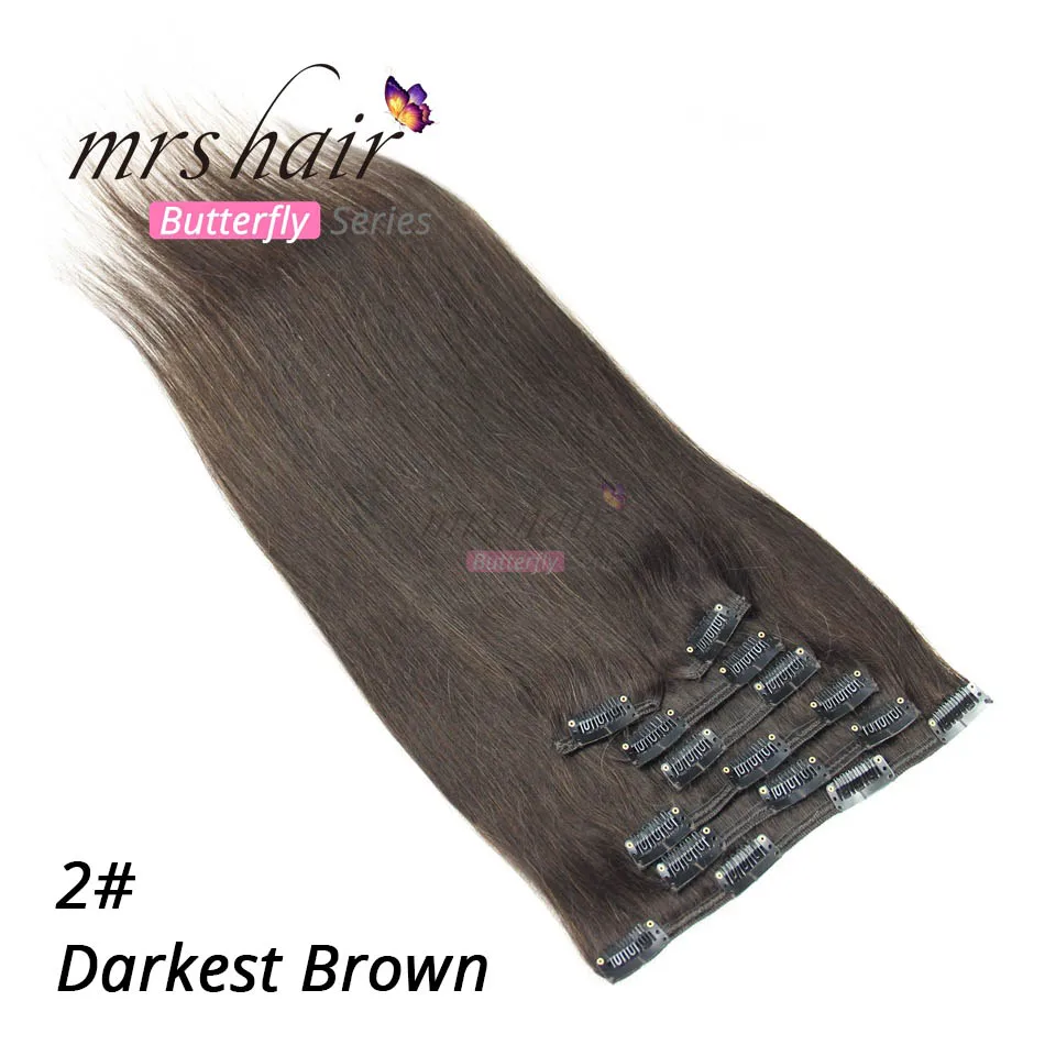 #2 MRS HAIR на заколках для наращивания волос 1" 16" 1" 20" 2" 24" машинное производство Remy человеческих волос на зажимах черный коричневый блонд натуральные волосы - Цвет: #2