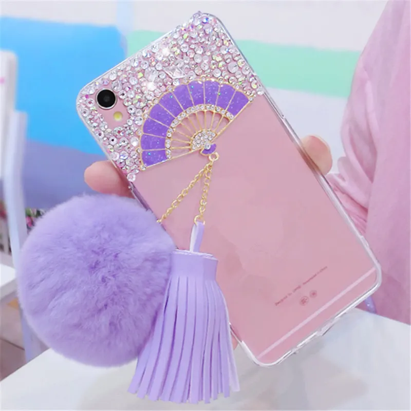 Для iPhone 6 6S 7 8 Plus X XS MAX XR Блестящий Вентилятор Стразы чехол для телефона кисточки