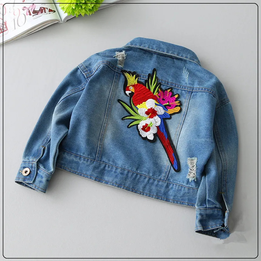 FORIDA ДЕТИ Мода Попугай Шаблон Девушки Короткая Куртка Джинсовая Куртки Дети