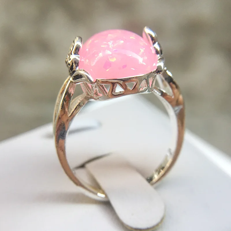 Beautiful Flower solid Ring Jewelry Silver Color Romantic CZ Big Fire Opal Ring Women Dropshipping Bands Finger Ring images - 6