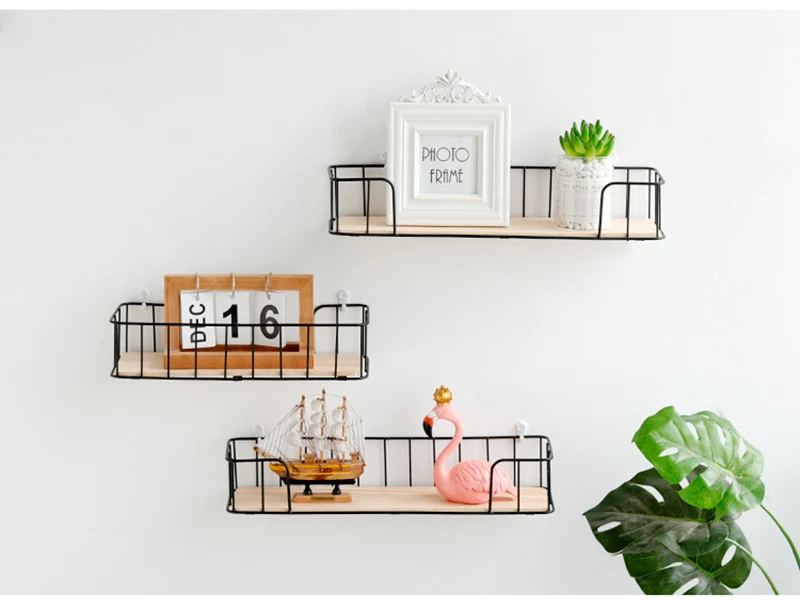 Storage Rack Metal Functional Multi-storey Wrought Iron Rack Wooden Board Storage Shelf Wrought Iron Shelf for Kitchen Bathroom
