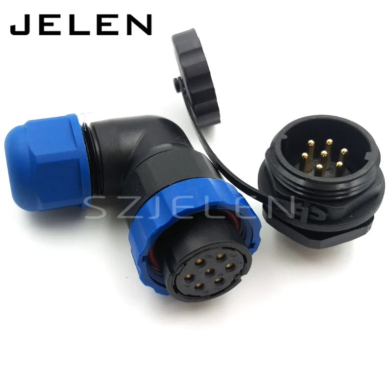 

SD20 IP68 90 degree elbow waterproof connector 7pin panel mount connector LED power cable plug and socket,