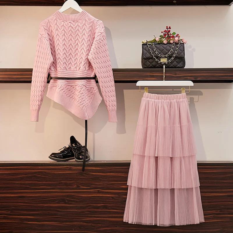 Женский комплект из 2 предметов HAMALIEL розовый вязаный свитер с асимметричным