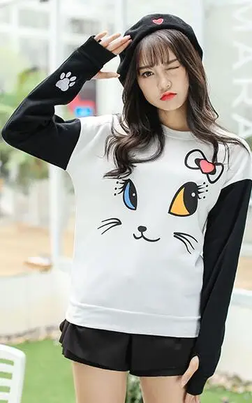 Корейский Kawaii Kpop мультфильм сладкий граффити Emoji печати джемпер Плюс