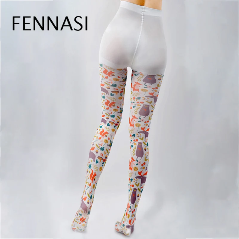 Женские японские колготки FENNASI милые белые бархатные с мультяшными рисунками