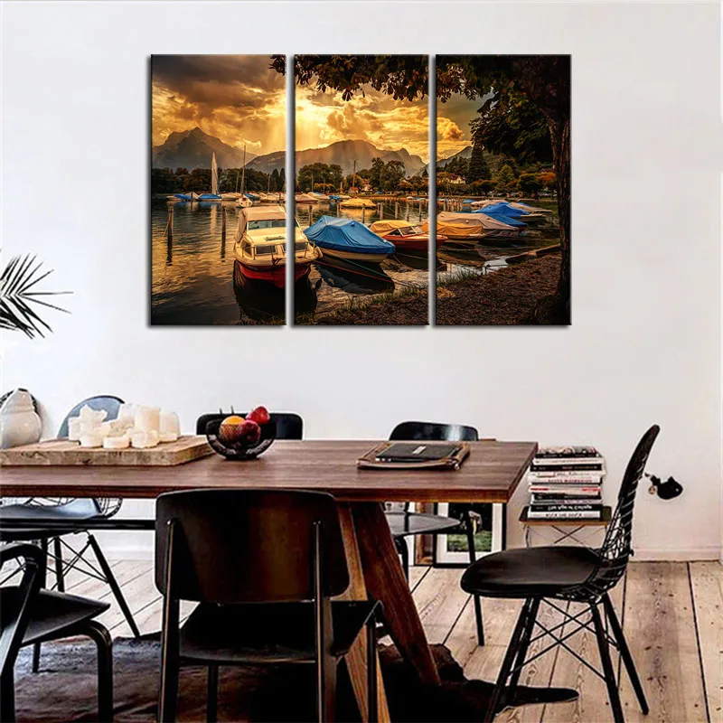 3 Pieces Hot Sell Posters Modern wall Painting Sunset ships Home wedding Decorative Modular Picture Print on Canvas Framework | Дом и сад