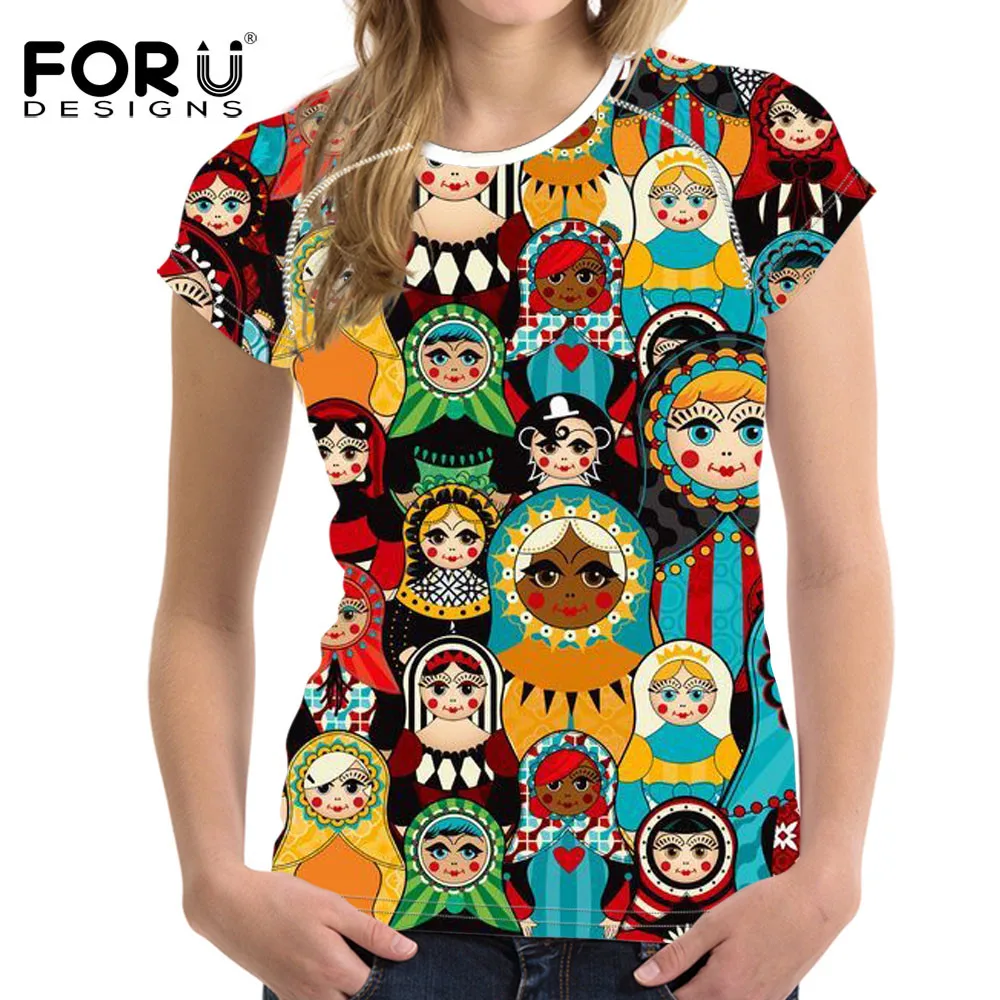 FORUDESIGNS Русская Матрешка 3D печать женская футболка 2019 футболки с круглым вырезом и