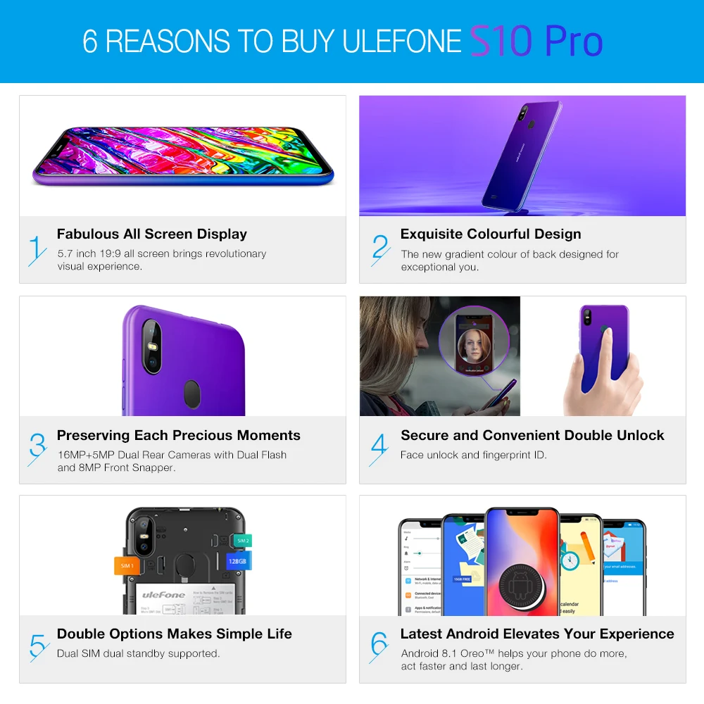 Оригинальный Ulefone S10 Pro 19:9 Дисплей Face ID мобильный телефон 5 7 "MT6739WA 4 ядра 2 GB + 16 16MP