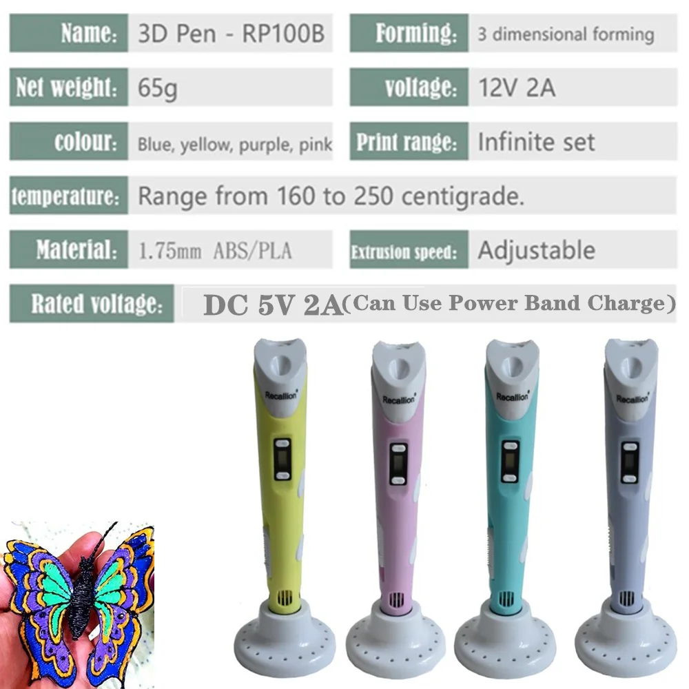3D Ручка + 6000 мАч блок питания 100 м (20color) PLA нить печатная ручка светодиодный экран