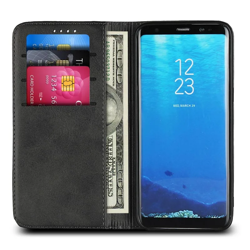 For Samsung Galaxy S8 PU Leather Magnetic Case Calf Grain Wallet case with Card Slots Anti-Knock shell for galaxys8 coque capa | Мобильные