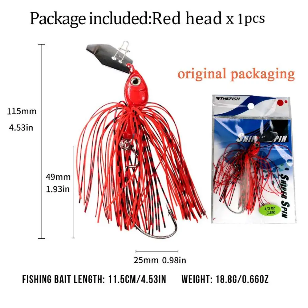 1Pcs red head 1 шт., 18 г, приманки для ловли окуня, юбки, Джиги, приманка для соленой воды, пресноводная, VIB, кренкбейт, Спиннербейт, приманка для ловли окуня - Цвет: 1Pcs red head