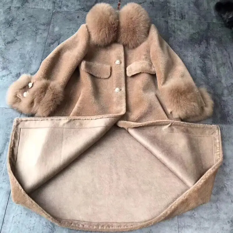 Женское двухстороннее пальто из натурального меха ягненка зимняя длинная теплая