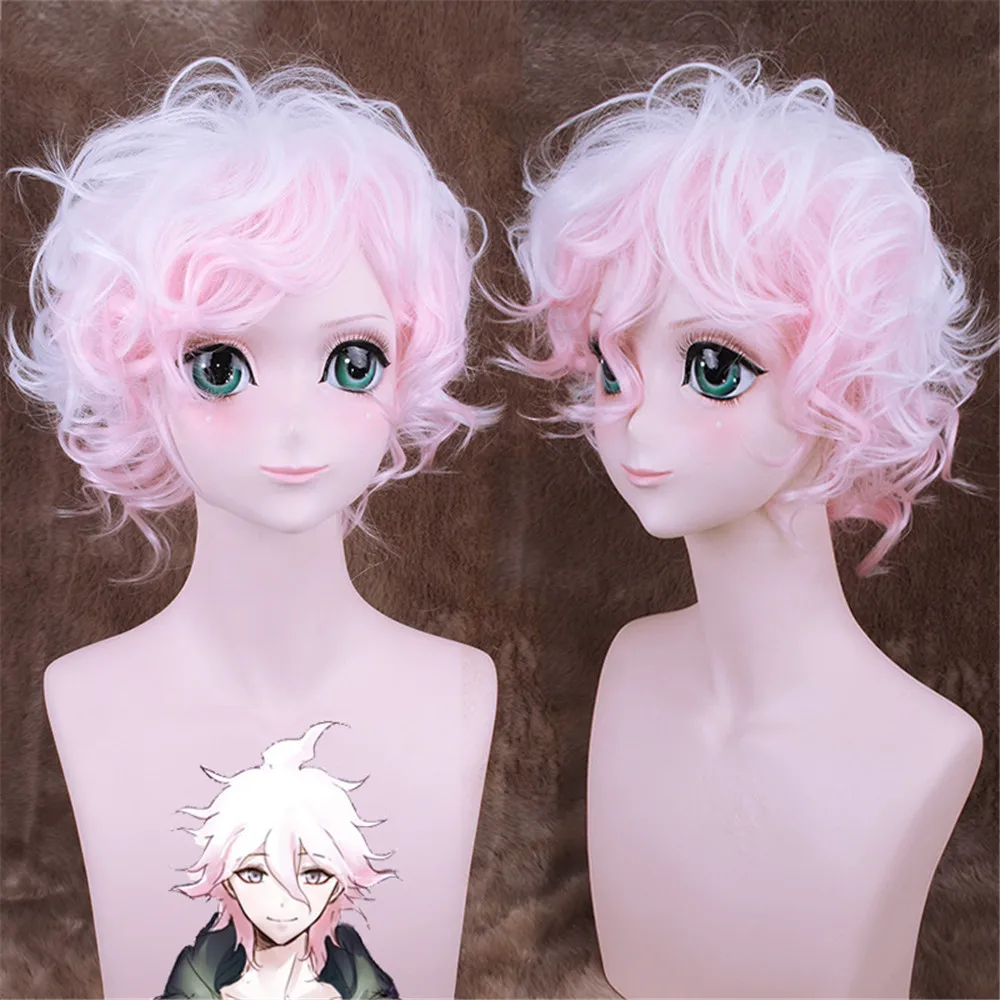 Парик для косплея мальчиков Danganronpa Komaeda Nagito Короткие вьющиеся волнистые