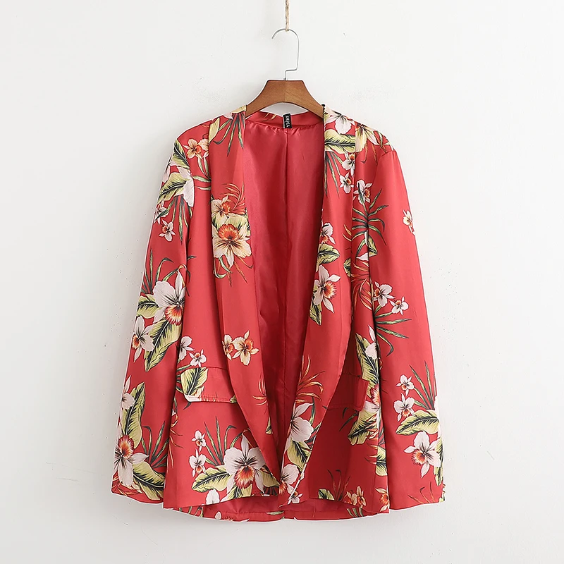 Женский блейзер повседневный Красный Блейзер с принтом женская одежда длинным