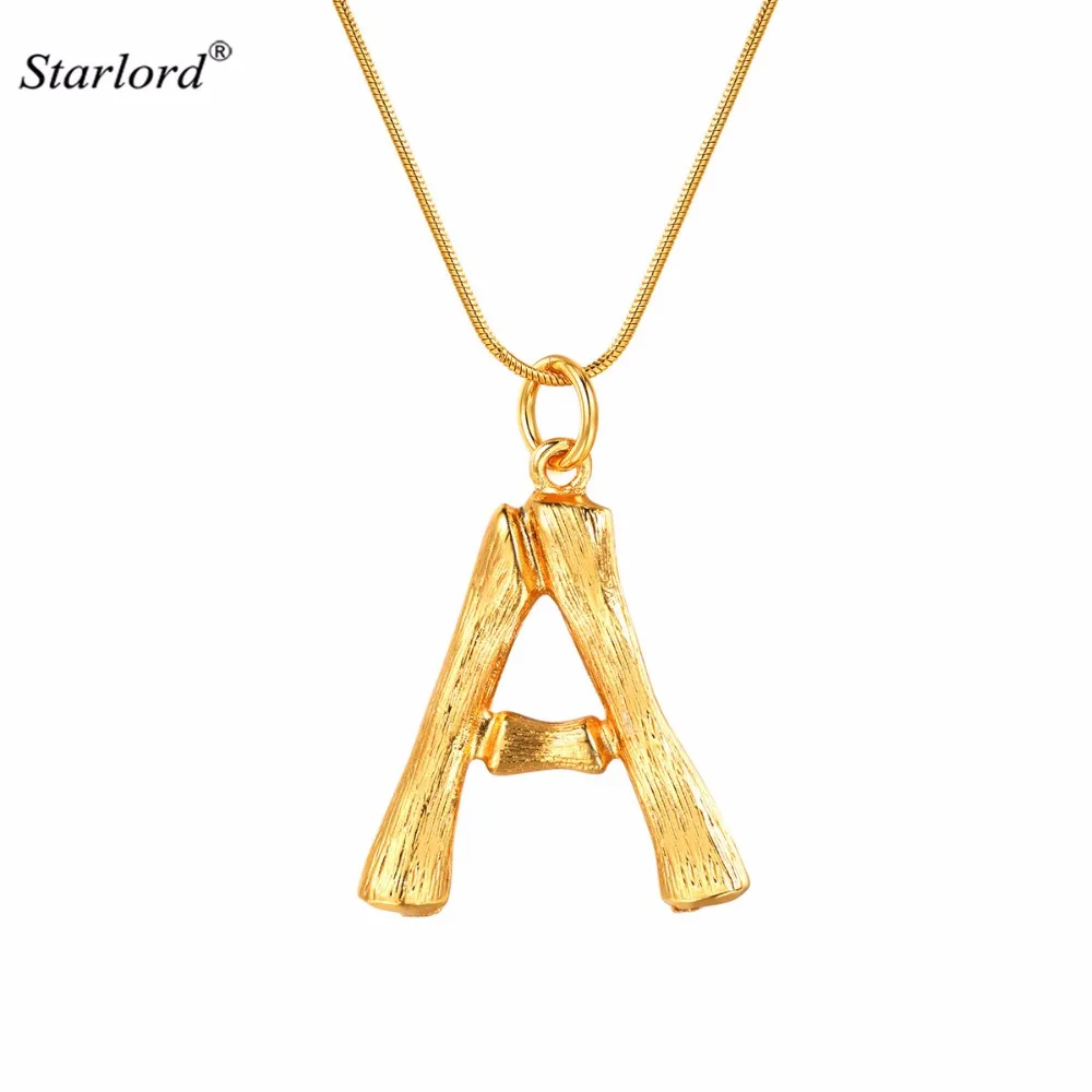 

Bamboo Initial Letter A Necklace Gold 26 Alphabet Jewelry Personalized Gift Statement Big Letter Charm For Women/Men P9074