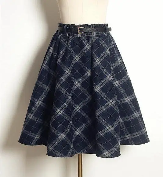Новое поступление модная клетчатая юбка зимняя винтажная трапециевидной формы с