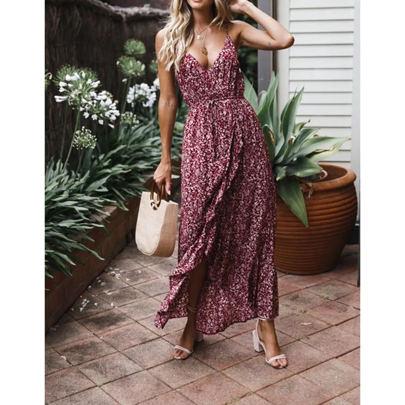 Vestidos largos verano 2019 летнее женское Макси платье на бретельках с цветочным принтом