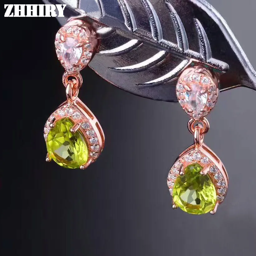 Женские серьги из серебра 925 пробы с натуральным Перидотом | Украшения и