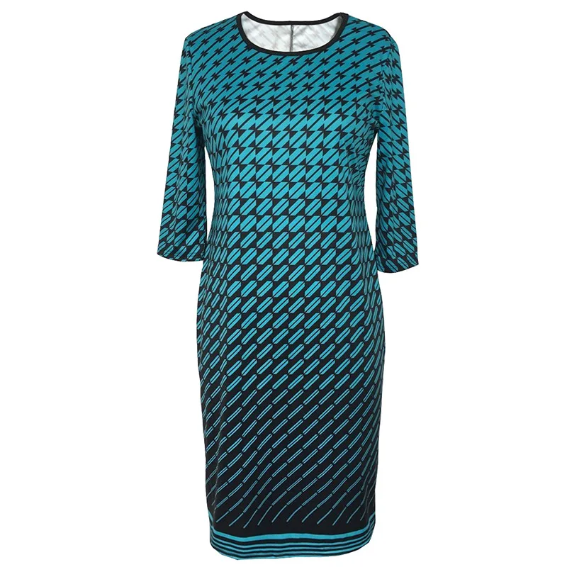 Women Plus Size Bodycon Dress Elegant Plaid Print Gradient Casual Slim Shift Three Quarter Sleeve Pencil L to 6XL | Женская одежда