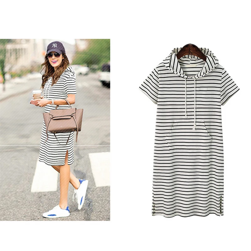 Хлопковое платье для беременных женщин с капюшоном и карманами летние черно