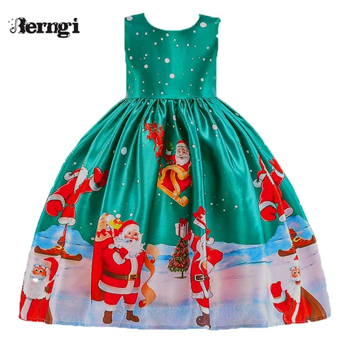 Style B Berngi/новое красивое платье с принтом для девочек; vestidos; платье принцессы Санты для маленьких девочек; рождественские наряды; одежда - Цвет: Style B