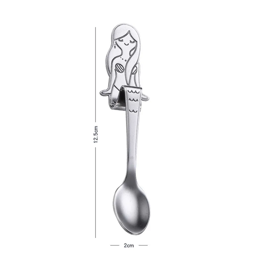 Silver Милая Русалка чайная ложка с ручкой ложки сахар десертные столовые приборы Висячие чашки кофе чай питьевые инструменты нержавеющая сталь кухонный гаджет - Цвет: Silver