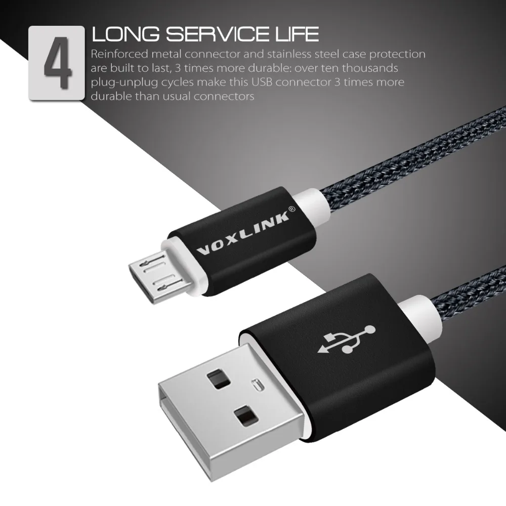 VOXLINK нейлоновый Плетеный Micro USB кабель 1 м/2 м/3 м Синхронизация данных зарядное