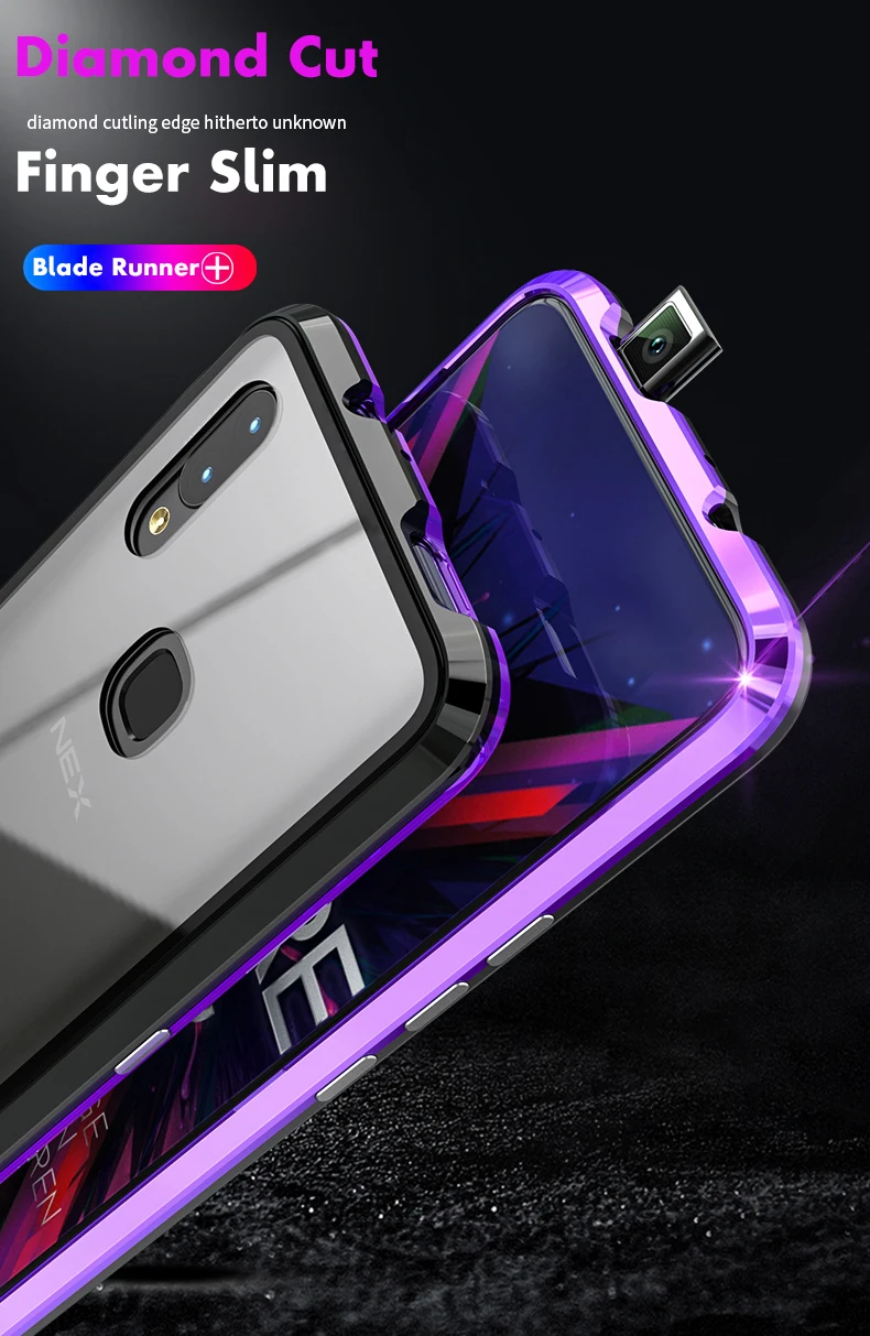 ADKO Магнитный чехол с украшением для Vivo Nex металлический бампер прозрачный закаленное стекло задняя Противоударная крышка для Vivo Nex S Nex A