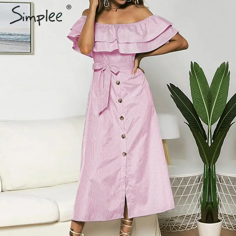 Женское платье трапеция Simplee в полоску женское летнее миди 2019 с воротником