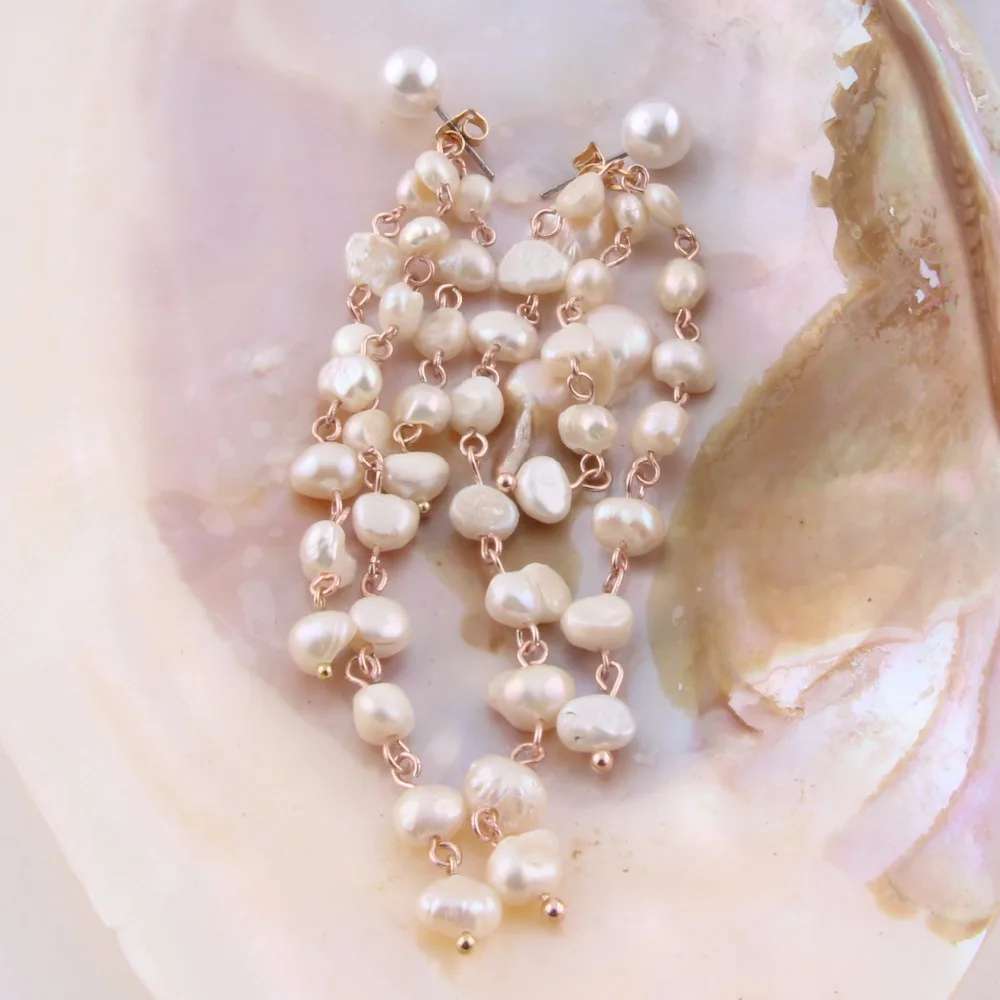 Серьги Подвески ручной работы из пресноводного жемчуга длинные серьги с