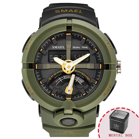 Army Green Box Военные часы, водонепроницаемые, SMAEL, ударные, цифровые, relogio masculino, кварцевые наручные часы, мужские спортивные часы, 1637 светодиодный, красные армейские часы - Цвет: Army Green Box