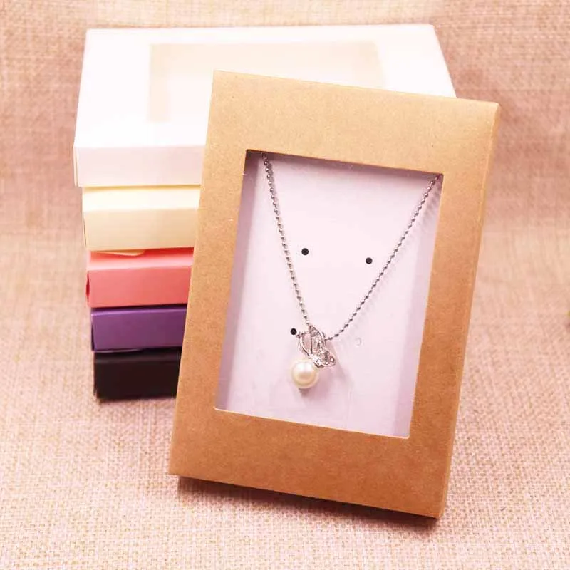 

20pcs best -selling new style kraft gift box 4.9X3.34X0. 6 PVC Window Box Gift Box Necklace Box Jewelry Display Diy