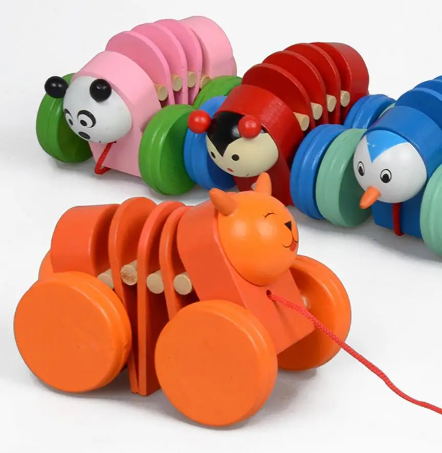 2017 детские тележки на колесах с мультяшными животными деревянные развивающие