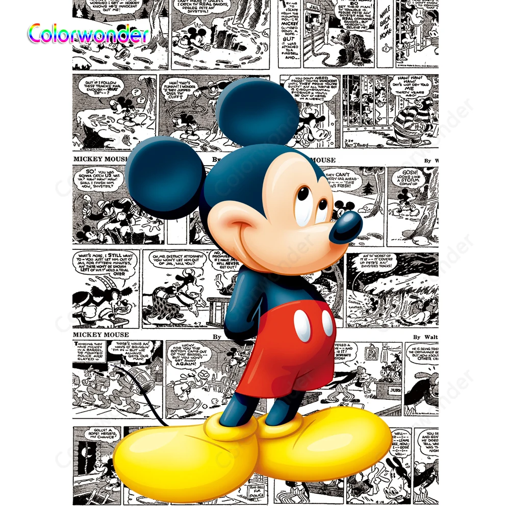 Черно-белый фон с изображением Микки Мауса из мультфильма Colorwonder для детской